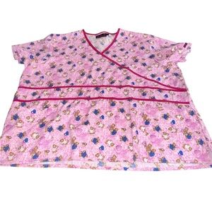 Beverly Hills Uniforms women’s Scrub Top 5X Pink Teddy‎ Bear Heart Print
